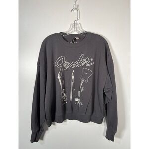 H&M Divided Fender Guitar Graphic Charcoal Gray Relaxed Crew neck Sweater Large